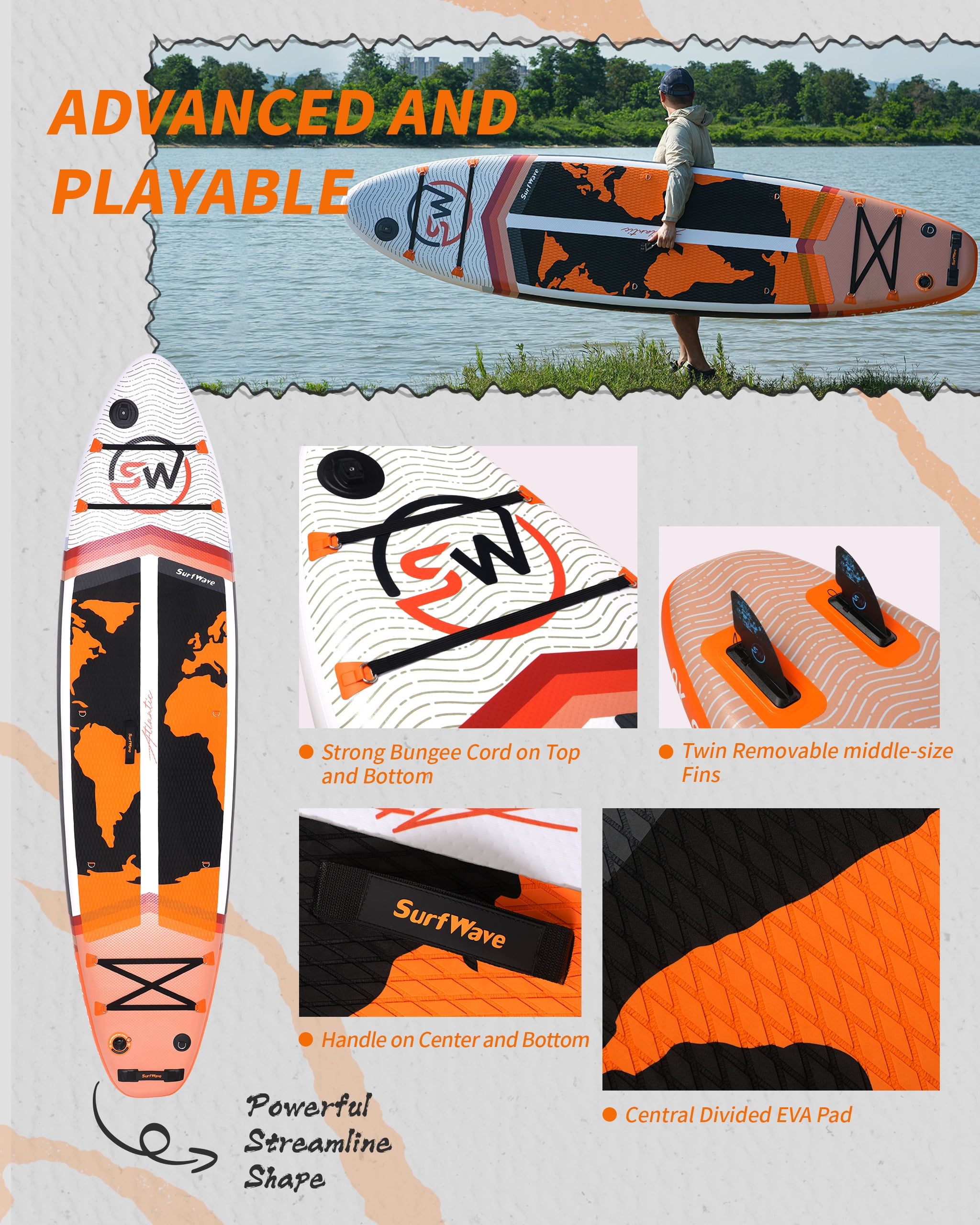 112x33 Inflatable Stand Up Paddle Board All Around SUP with Full Accessories