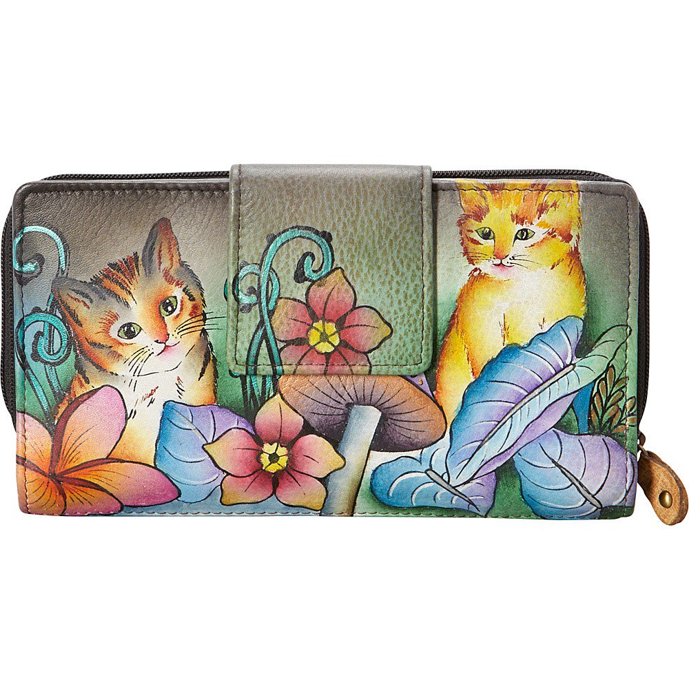 anuschka women's two fold organizer wallet, cats in wonderland, one