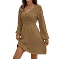 thumbnail image 2 of Women'S V Neck Scale Pattern Knit A Line Long Sleeve Dress Sweater Dress Camel Color S, 2 of 9