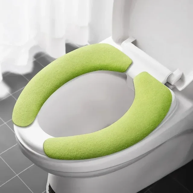 Funda de asiento de inodoro universal, suave, de color sólido, con adhesivo, lavable, para calentar el asiento del inodoro