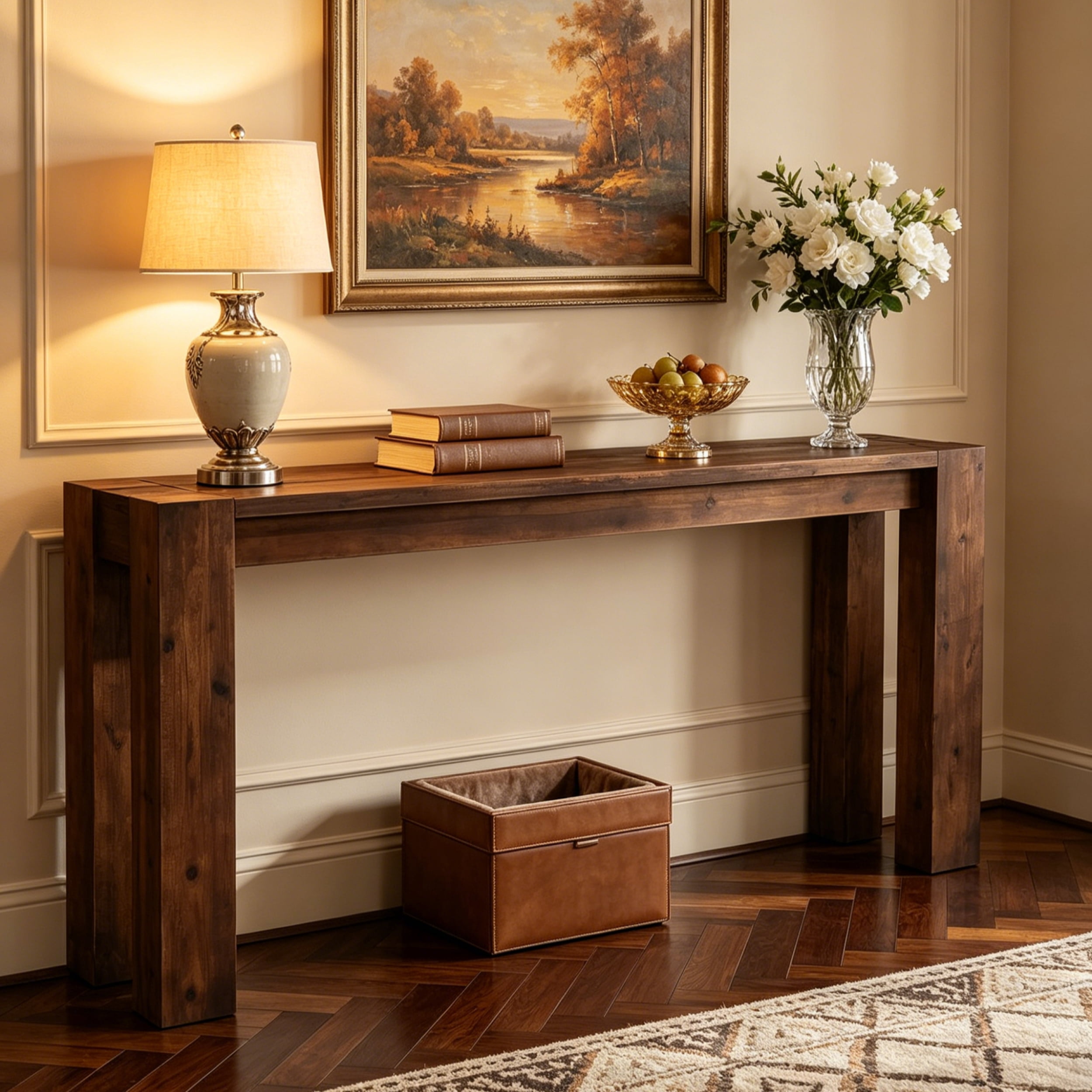 Fnova 70.9" Solid Wood Black Console Table, Farmhouse Extra Long Narrow Entryway Table, Heavy Duty Sofa Table for Living Room, Hallway, Foyer