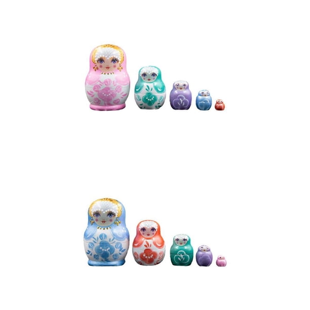 10 Uds. pintada a mano, muñecas Matryoshka, deseos de juguete Rosado azul Baoblaze muñeca rusa de anidación