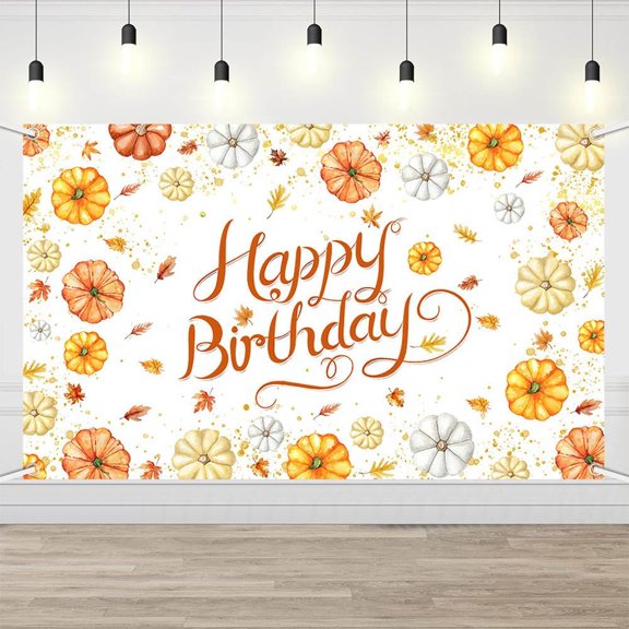 Fall Pumpkin Birthday Backdrop Little Pumpkin Happy Birthday Photography Background Gold Autumn Maple Leaves Birthday Party Decorations Banner Supplies Photo Booth Props