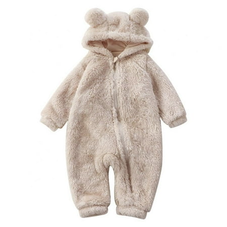 

URMAGIC 0-3T Infant Baby Boy Girl Bear Hooded Warm Outfit Clothes Toddler One-Piece Thickened Fleece Long Sleeve Bodysuit Romper