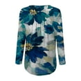 thumbnail image 6 of IROINNID Savings Ladies Long Sleeve T Shirts Lounge T-shirt Printed Round Neck Ruched Button Pullover Blouse Tops,Blue, 6 of 6