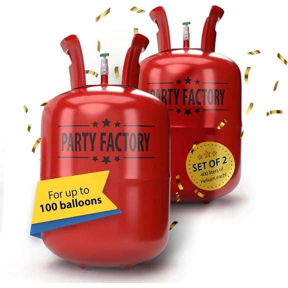 Party Factory Helium Tank – 2 x 400 Liters Disposable Helium Cylinder Kit for Up to 100 Balloons – Easy Fill Valve – Party & Birthday Decorations
