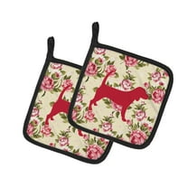 Caroline's Treasures Beagle Shabby Chic Yellow Roses Pair of Pot Holders