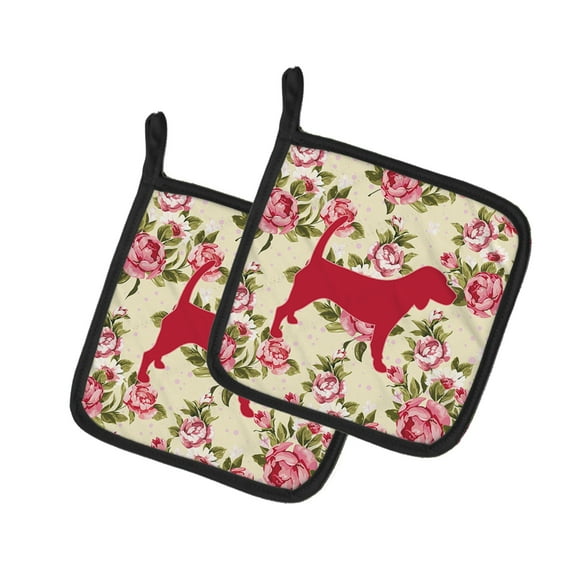 Caroline's Treasures Beagle Shabby Chic Yellow Roses Pair of Pot Holders