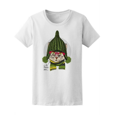 Hipster Cat With Knitted Hat Tee Women s -Image by Shutterstock
