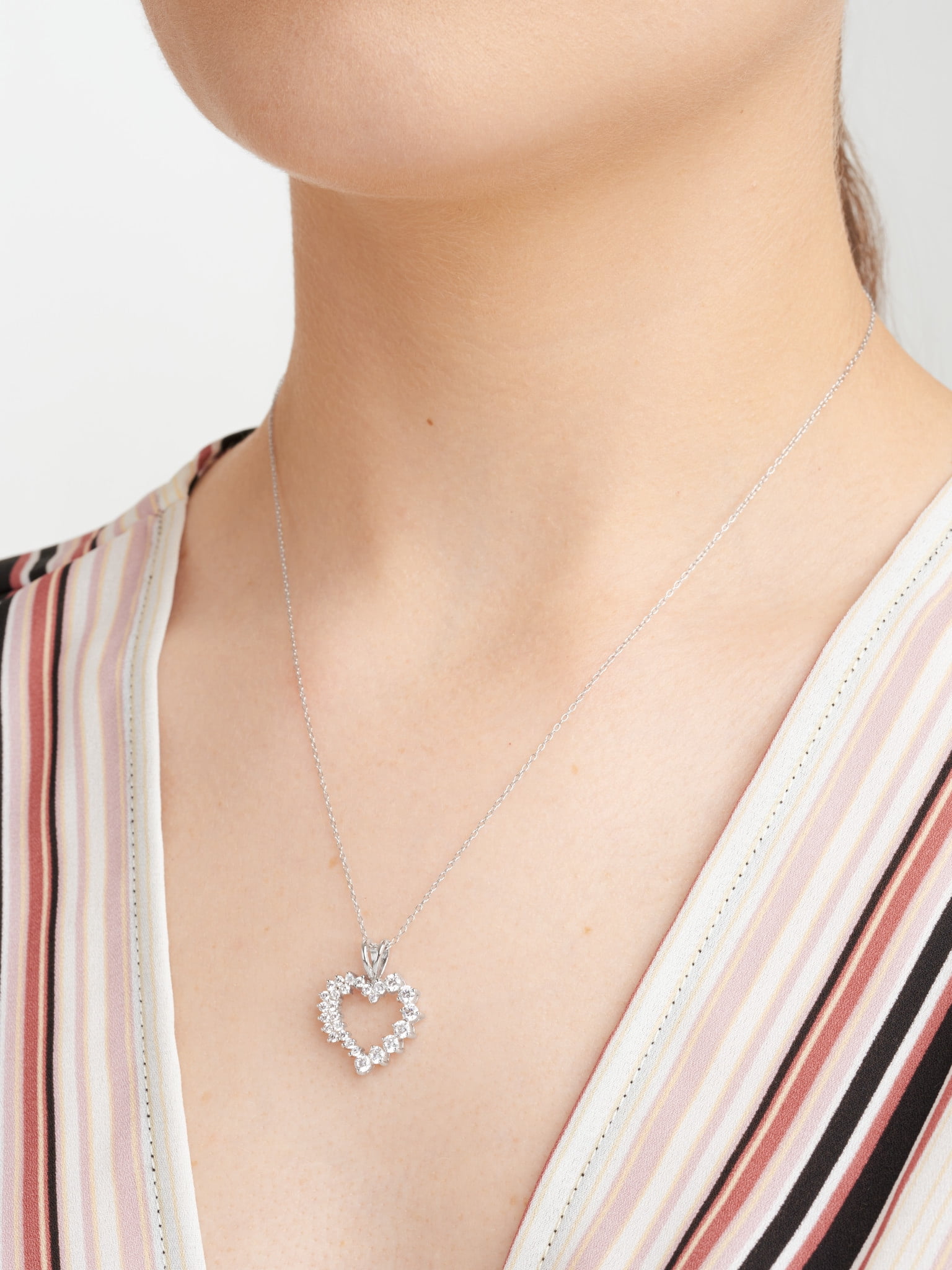 Forever Facets Cubic Zirconia Heart Necklace in Sterling Silver, Adult Women
