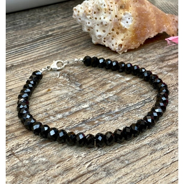 Pulsera de turmalina negra para mujer, brazalete de protección Empath, joyería delicada de turmalina negra, cristal de turmalina negra