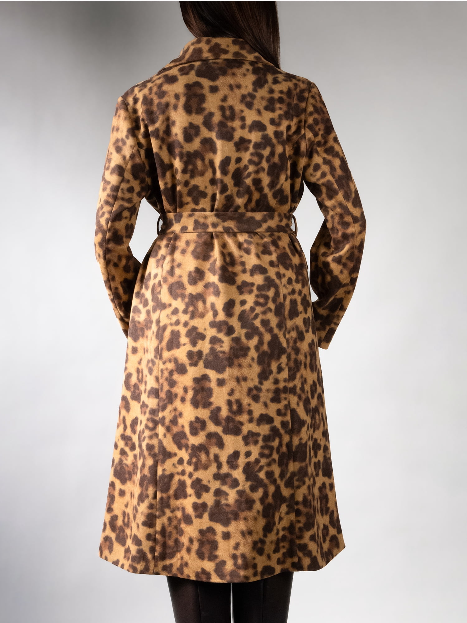 DARING DIVA Women's Fashionable Animal Print Trench Coat S Brown