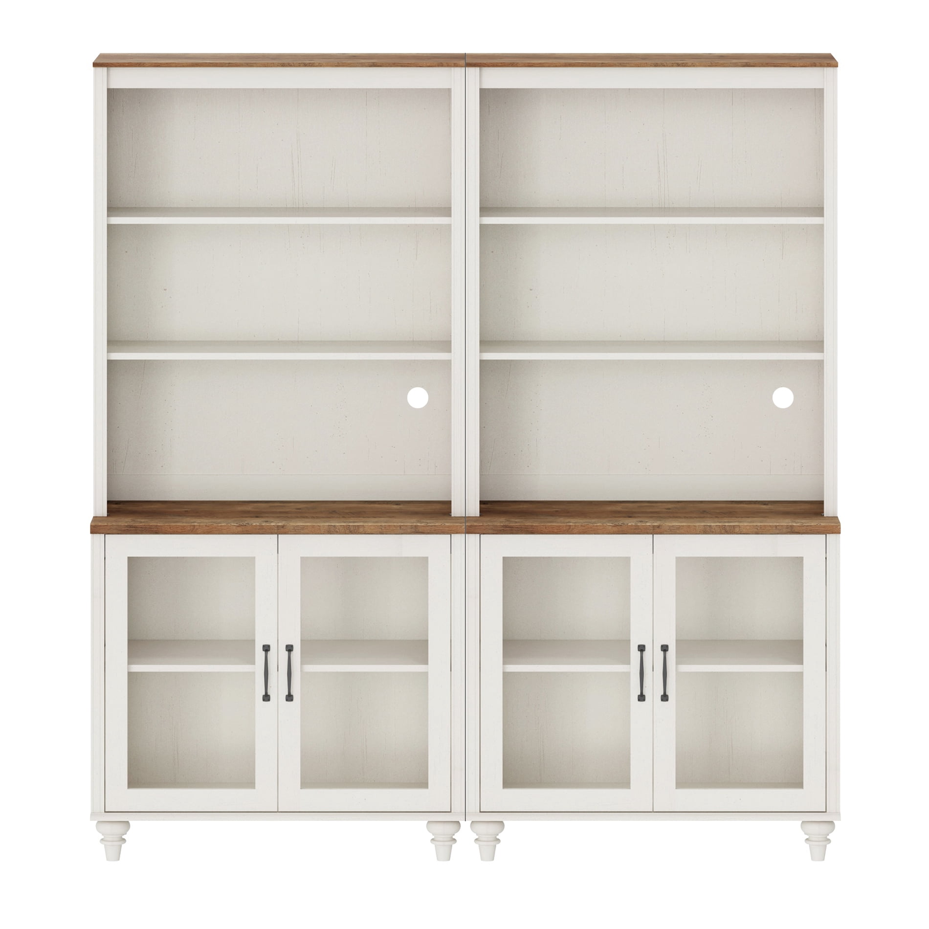Entertainment Center with Bookshelves with Glass Doors & Drawer, Farmhouse Wall Unit TV Stand for TVs up to 75", Media Console Table for Living Room, Bedroom & Home Theater, White