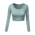 thumbnail image 4 of Doublju Women's Round Neck Slim Fit Long Sleeve Crop Tops (Female Plus Size Available), 4 of 4