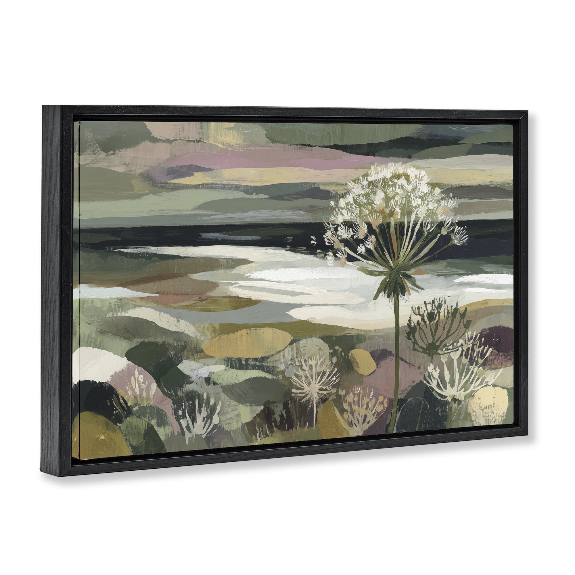 Stupell Industries Dandelion in Misty Meadow Black Framed Floater Canvas Wall Art, design by Chromatic Storm Studio