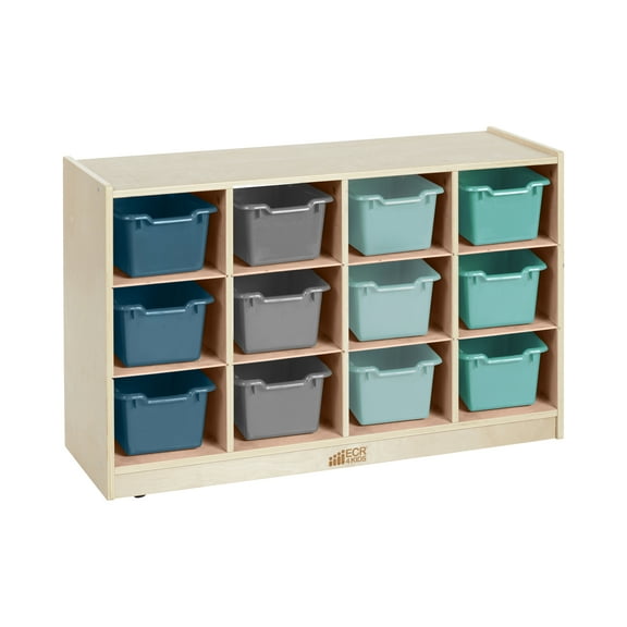 12 Cubby Mobile Tray Cabinet and 15 Scoop Front Bins, 3x4
