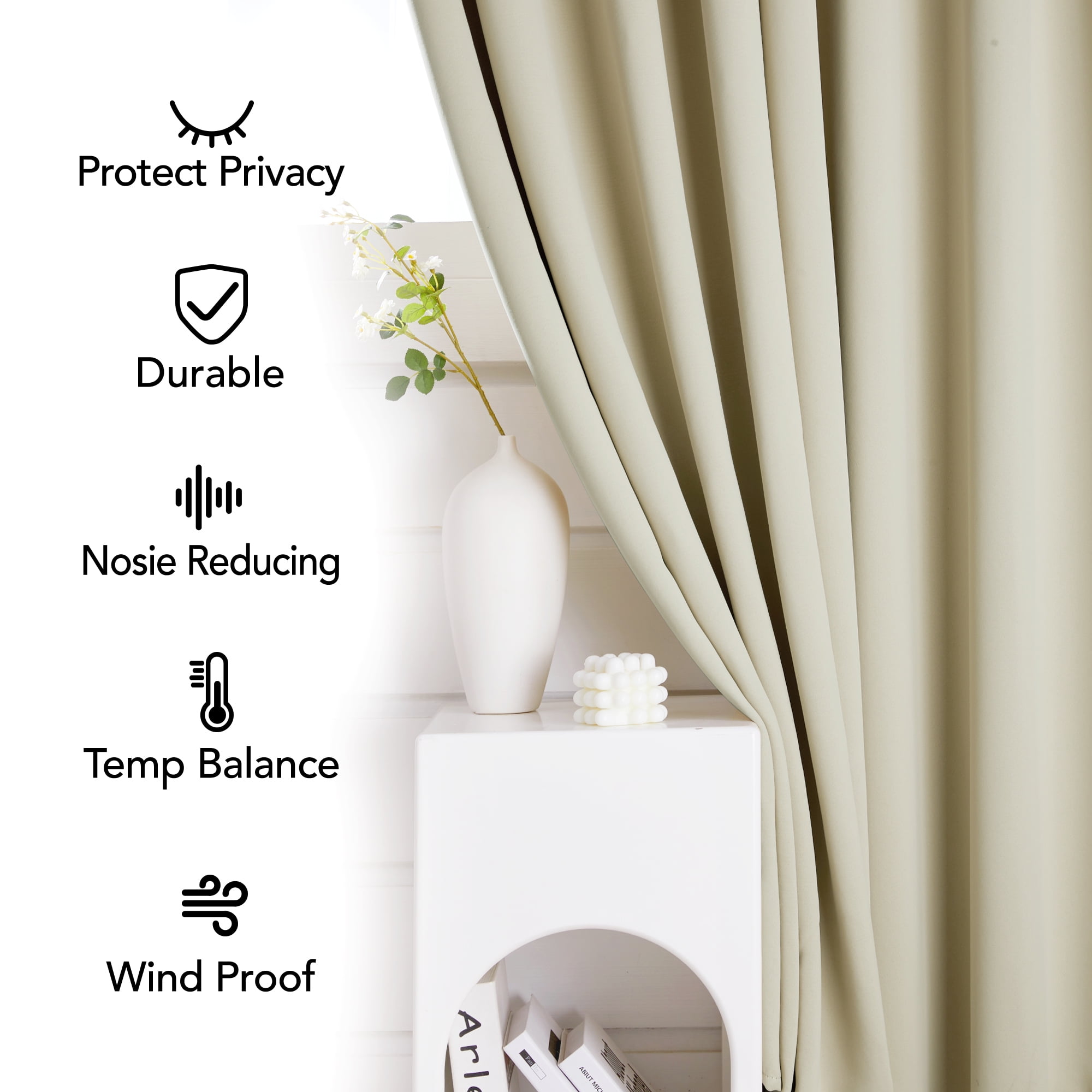Deconovo Rod Pocket Room Darkening Curtains 84 inches Long, Thermal Insulated Curtains for Living Room, Beige, 42W x 84L inch, 2 Panels