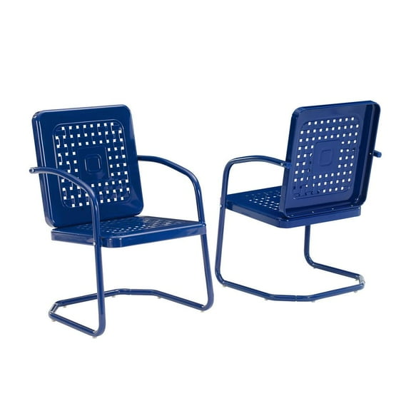 Crosley Furniture Bates Metal Patio Dining Arm Chair in Glossy Navy (Set of 2)
