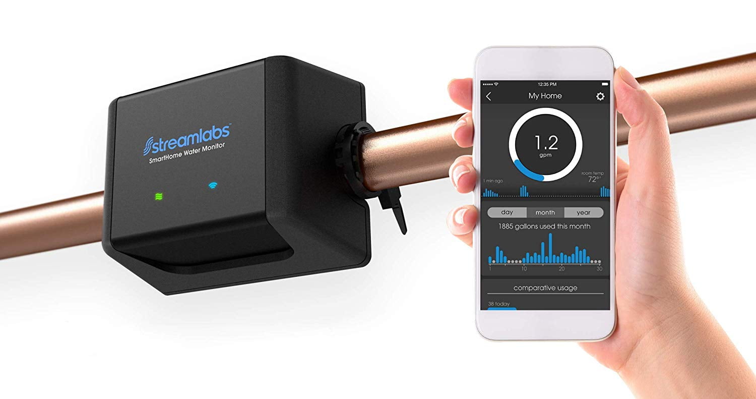 Streamlabs smart home water monitor with wi fi detects leaks water