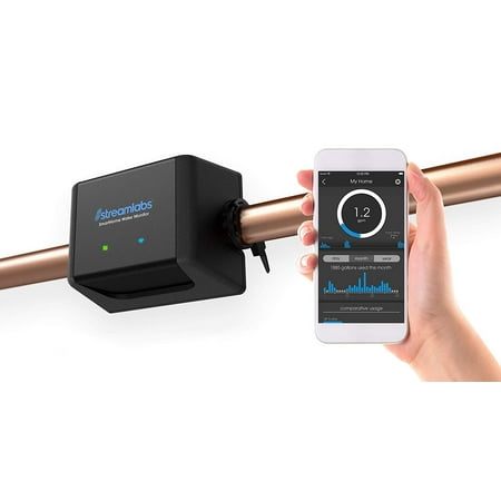 StreamLabs Smart Home Water Monitor with Wi-Fi – Detects Leaks & Water Usage – No Pipe Cutting, 5-Minute Install, Real-Time Alerts