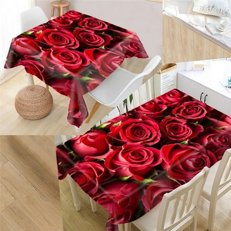 

Green Plant Leaves Flower Red Rose Waterproof Tablecloth Table Cloth Cover for Party Events Kitchen r Desk Cover