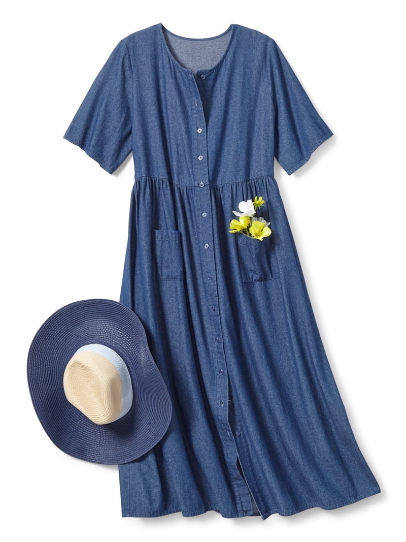 woman within denim dress Cotton Denim Dresses