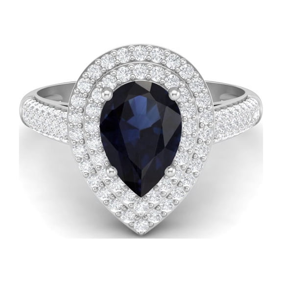 3.46 Ctw Blue Sapphire Gemstone 925 Sterling Silver Pear Shape Halo Valentines Day Gifts Ring