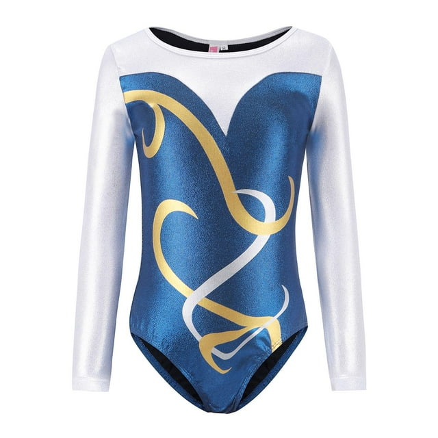 Justaucorps à Manches Longues pour Filles, Brillant, Tourbillon Doré, Athlétique, Danse, Gymnastique