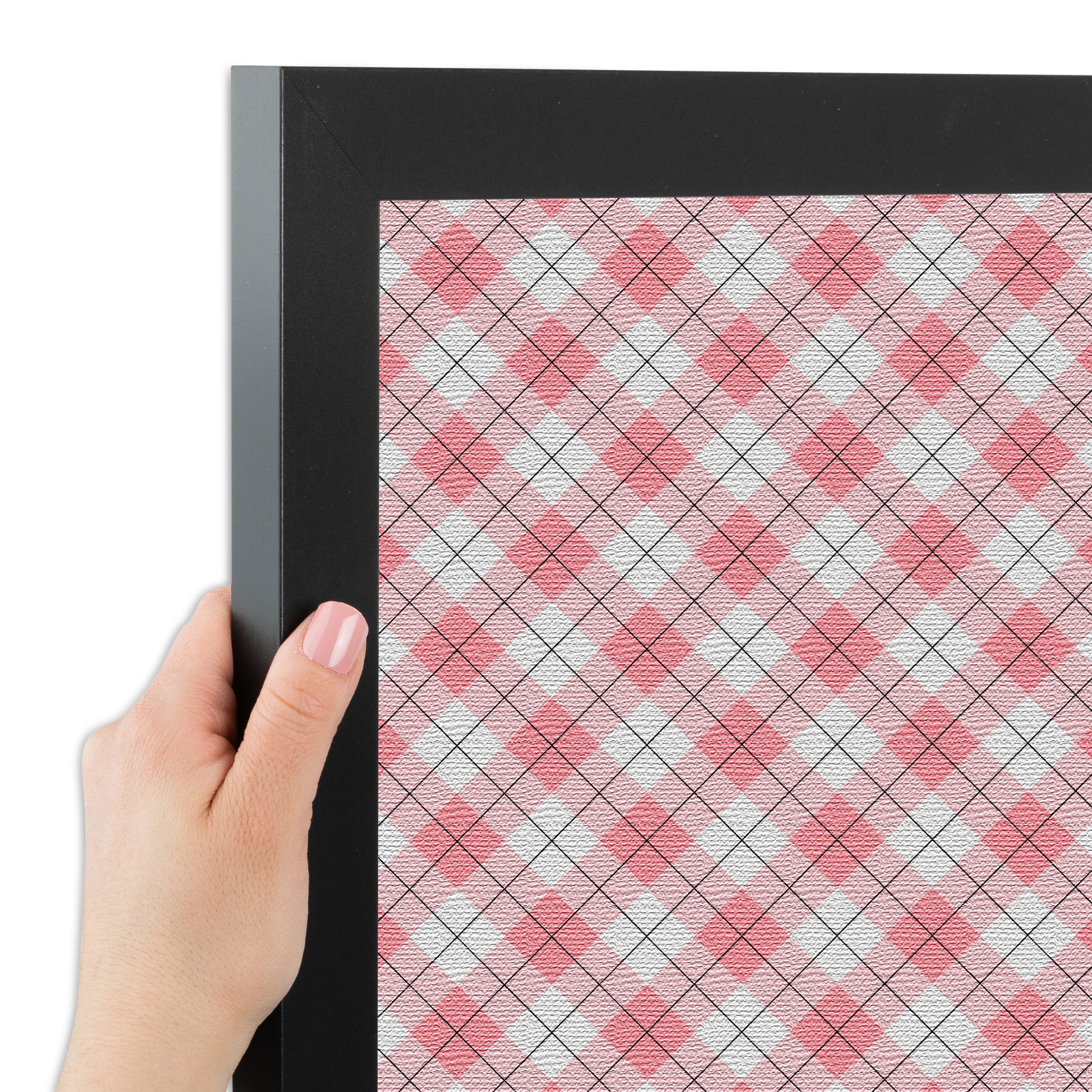 PinPix ArtToFrames 17x11 Custom Cork Bulletin Board Argyle Light Pink   Poster Board Has a Fabric Style Canvas Finish, Framed in Satin Black (PinPix-649)