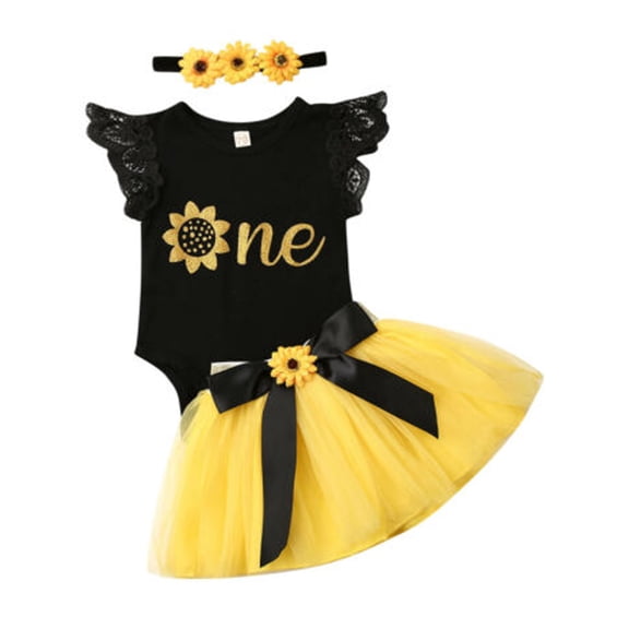 Baby Girl 1st Birthday Outfit Party Dresses Sunflower Romper Cake Smash Tutu Skirt Sundress Clothes
