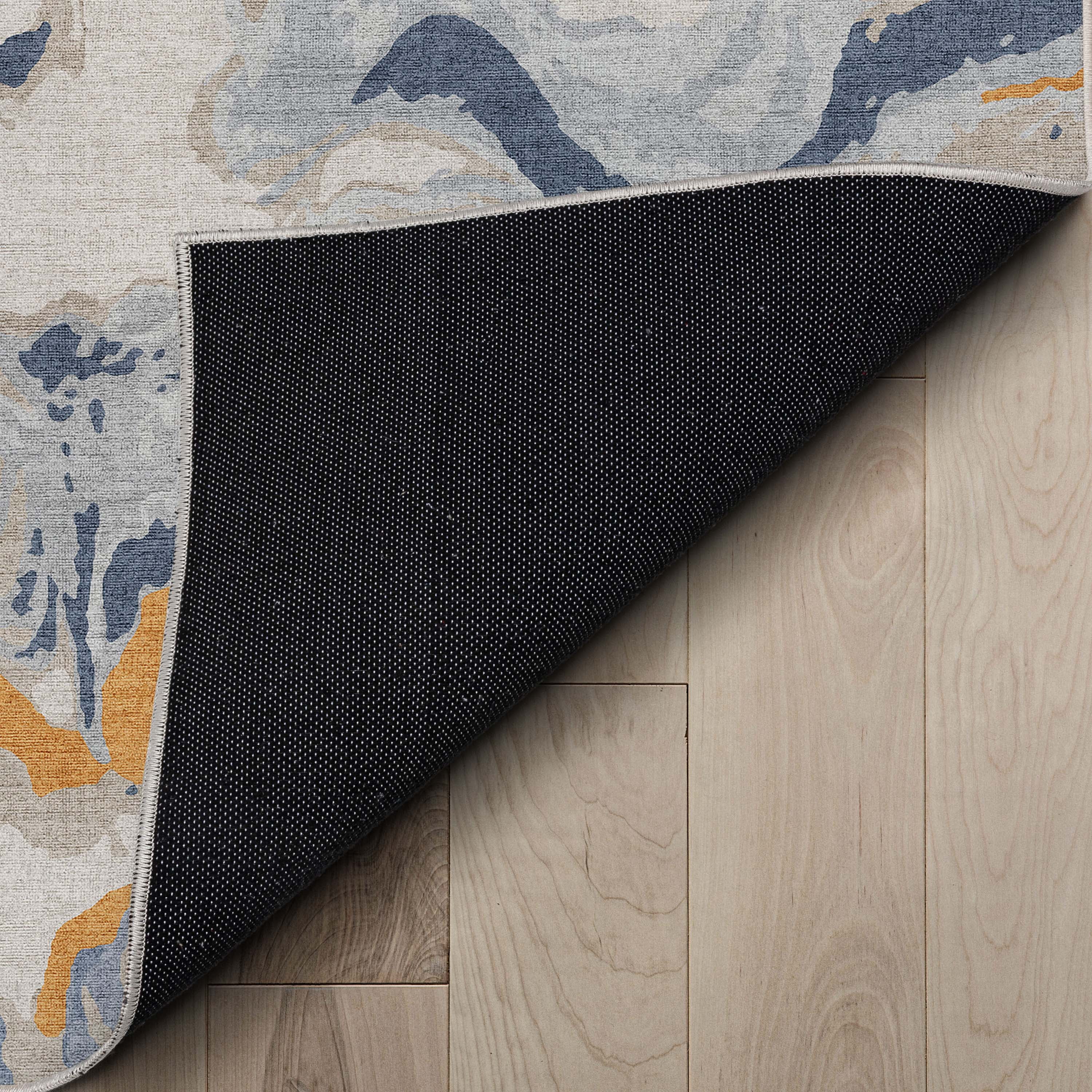 Well Woven Abstract Harmony Modern Stripes Pattern Blue Gold Flat-Weave Easy to Clean 3'3" x 5' Area Rug