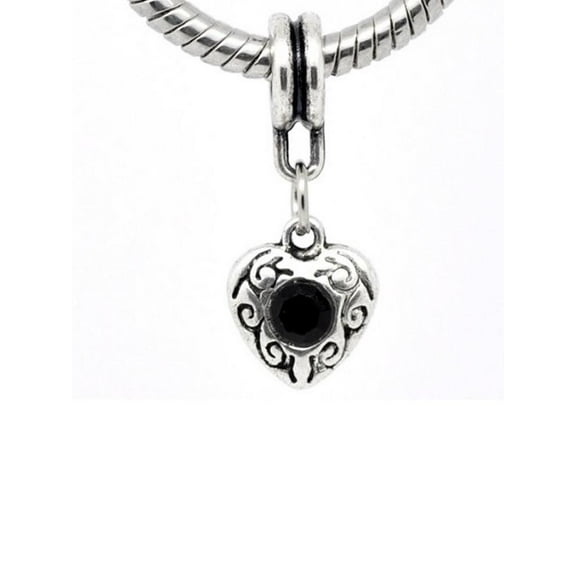 Heart Dangle With Black Rhinestone Charms for Snake Chain Bracelet