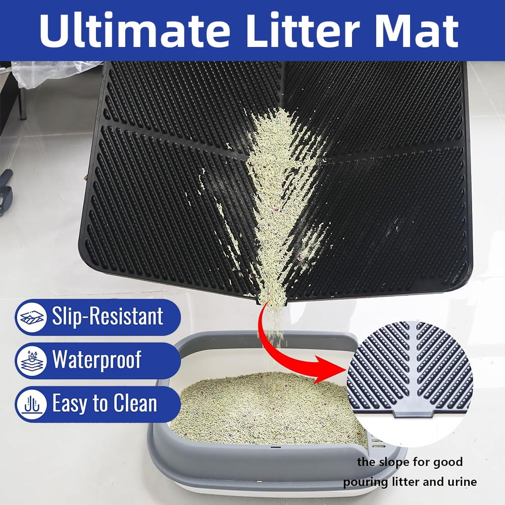 MIDOQIN Silicone Cat Litter Mat, 24x15in Waterproof Extra Large Litter Trapping Mat, Non-Slip Litter Catcher Mat