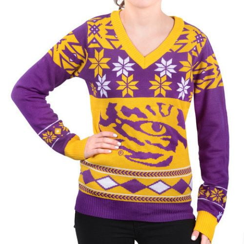 FOCO NCAA LSU Tigers Women's Big Logo V-Neck Sweater - Medium