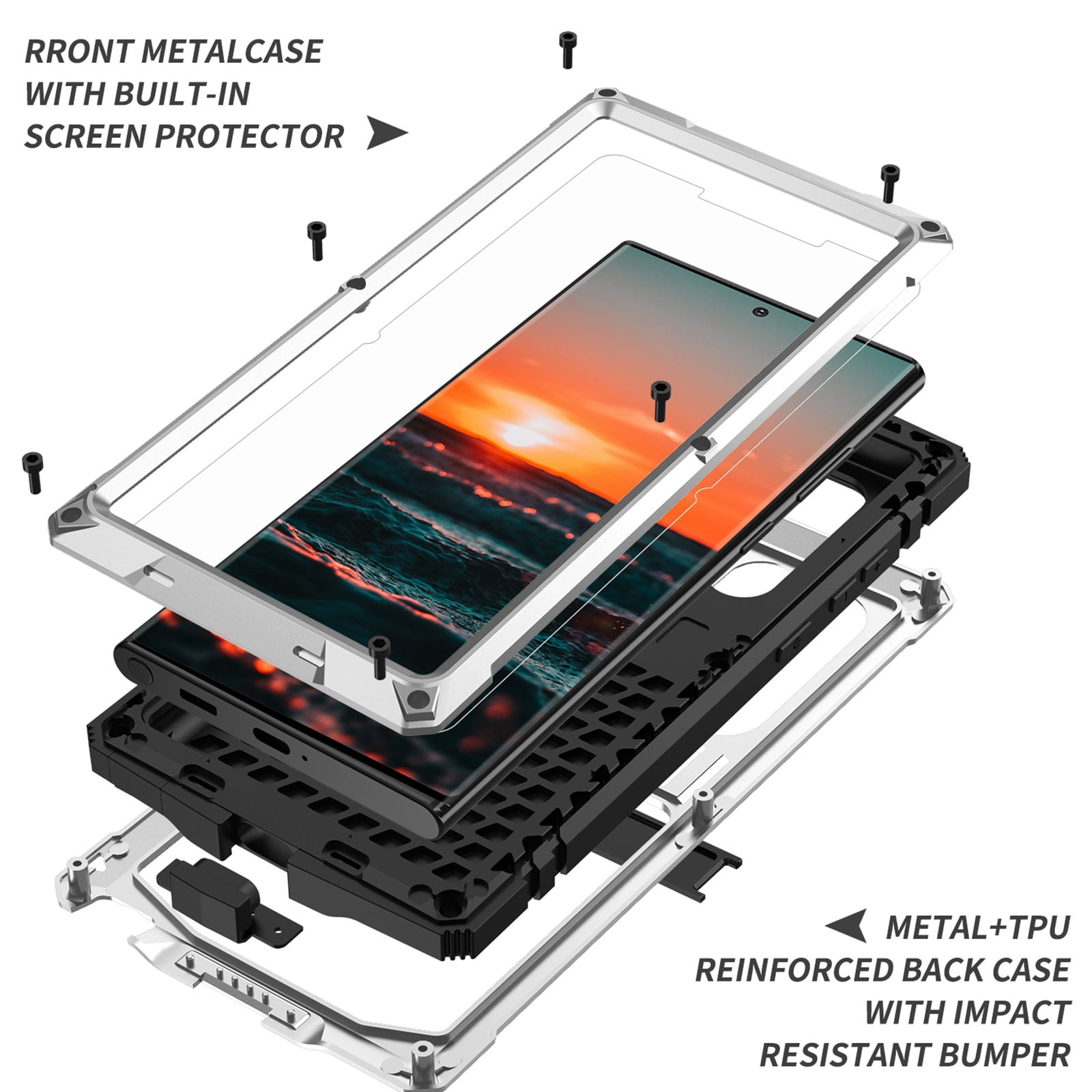 Samsung S22 Ultra Rugged Full-Body Case, Metal Bumper Built-in Screen Protector&Kickstand,Dustproof Drop-Proof,Full Body Protection Heavy Duty Military Cover For Samsung Galaxy S22 Ultra, Silver