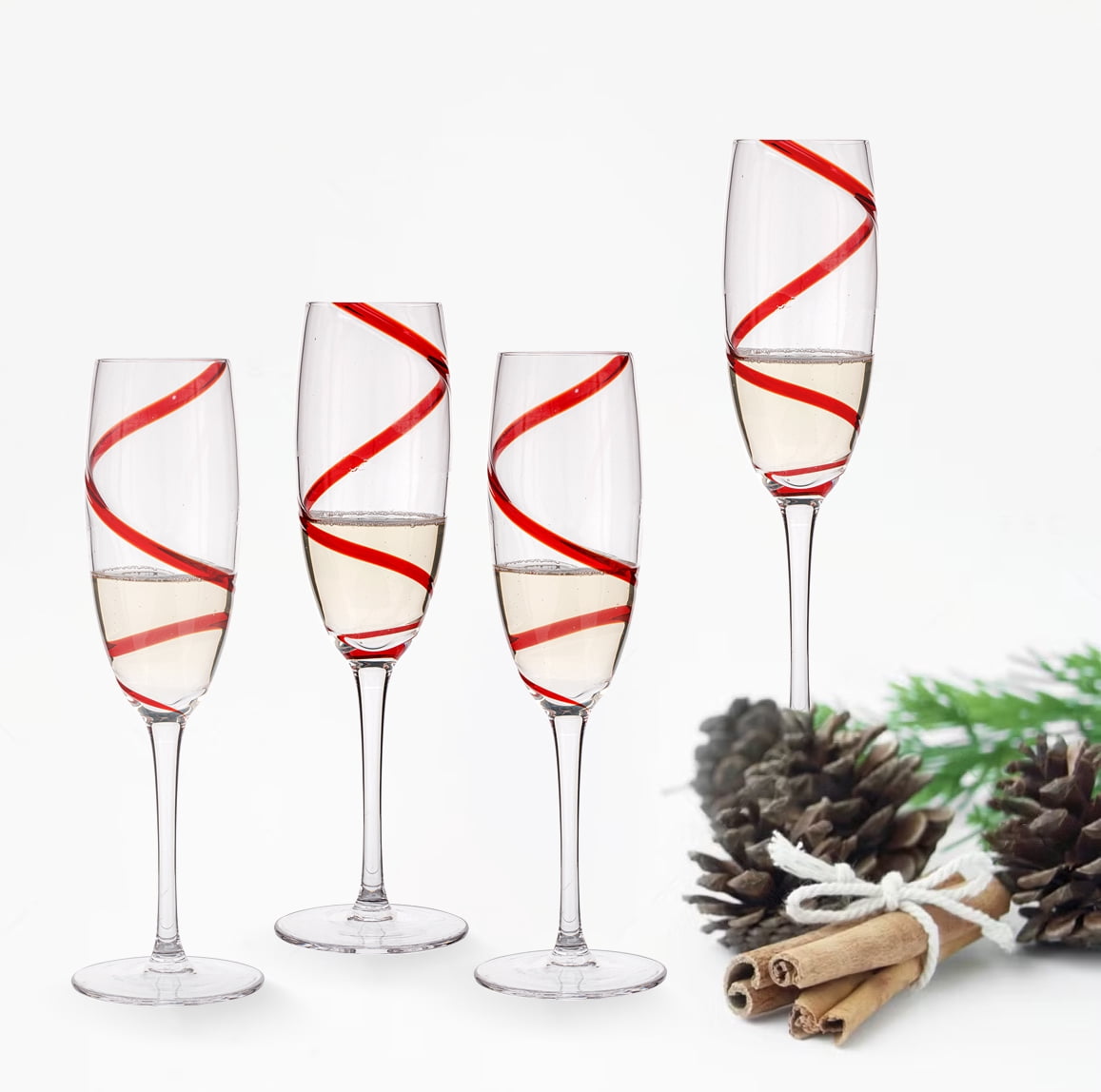 Holiday Time Red Swirl Champange Flute 4pack