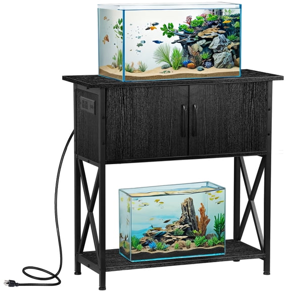 ZENY 29 Gallon Fish Tank Stand with Power Outlets, Metal Frame Aquarium Stand with Storage Cabinet, 330 lb Weight Capacity, Black