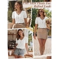 thumbnail image 6 of MOYIKO Blouses for Women Pleated Button Puff Short Sleeve Shirts Dressy Casual V Neck Tunic Tops Summer Shirts, 6 of 7