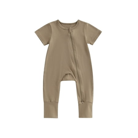 

Shuttle tree Newborn Baby Zipper Romper Pajamas Long Sleeve Crew Neck Solid Color Footless Jumpsuit Sleepwear