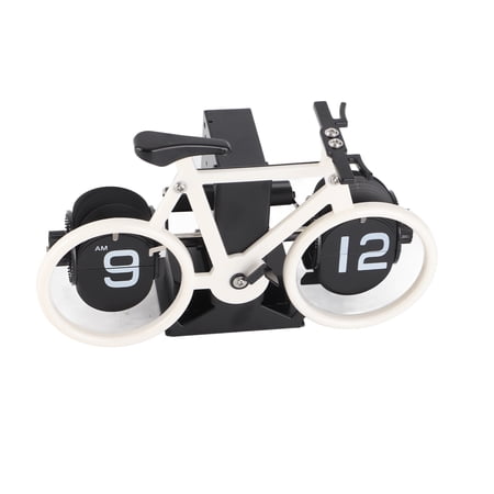 BOKYAN Vintage Flip Desk Clock Bike Shape Retro Mechanical Battery Powered Gear Operated Timer Reminder Table Clock for Office Home 7.9 inches / 20 cm White