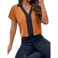 thumbnail image 4 of Gvmfive Womens Tops Colorblock Lapel Neck Short Sleeve Shirt Blouse, 4 of 5