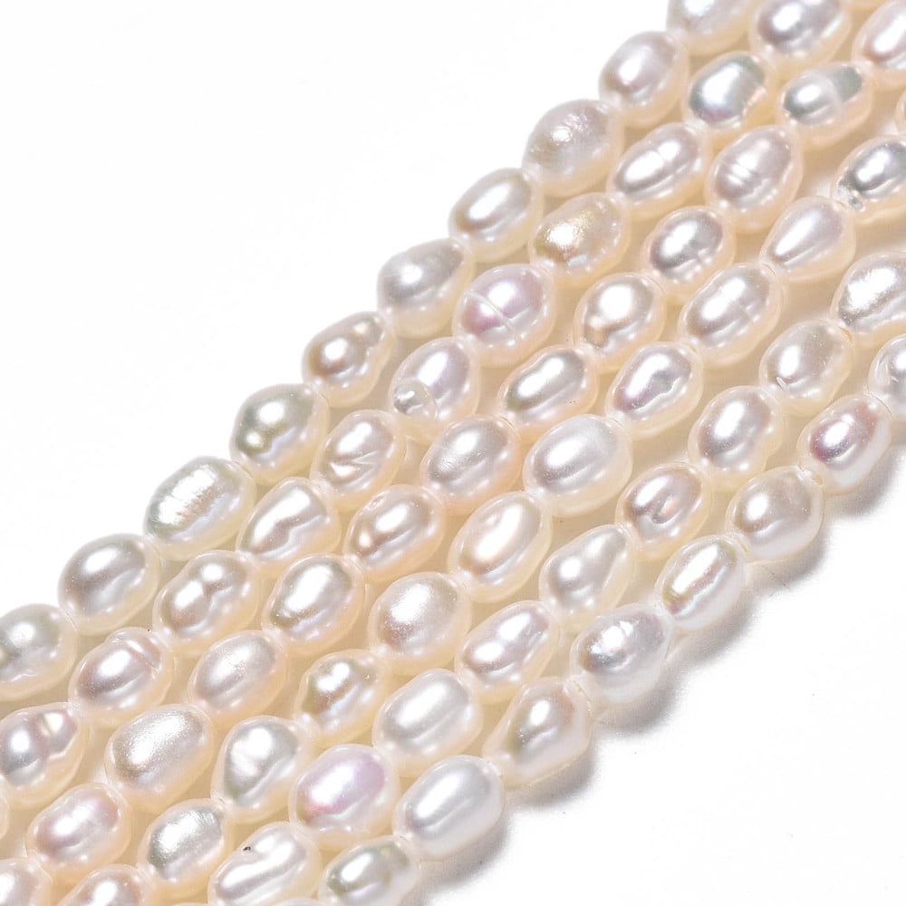 1Strand Natural Cultured Freshwater Pearl Beads Strands Rice Seashell Color 3~3.5x2.5mm Hole: 0.6mm about 90~92pcs/strand 13.78 inch(35cm)