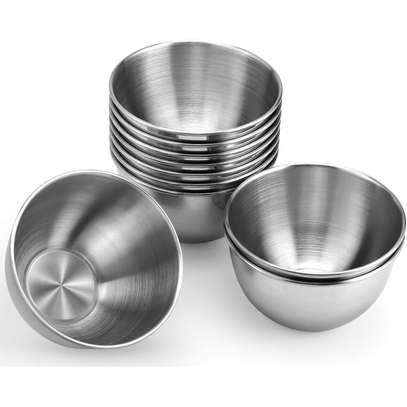 10 Pcs Stainless Steel Sauce Dishes,3.4 inch Small Sauce Cups,Mini Individual Round Condiment Cups,Sushi Dipping Bowl for Salad Dressing,Snack,Marinara,Appetizer