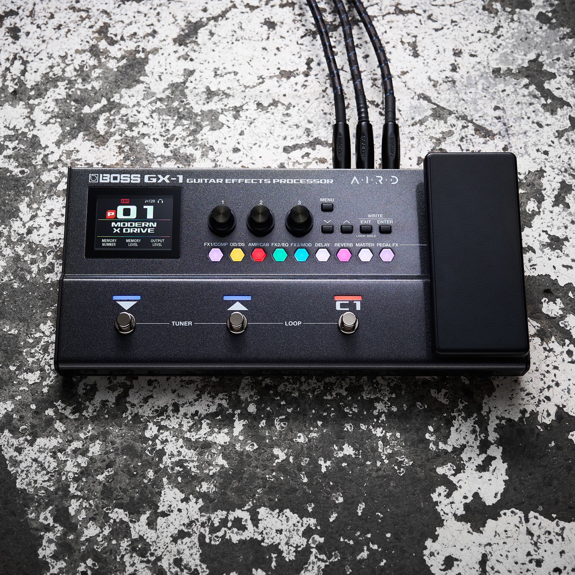 Boss GX-1 Guitar Effects Processor Bundle with Gearlux Power Supply, Instrument & Patch Cable, Picks, and Austin Bazaar Polishing Cloth