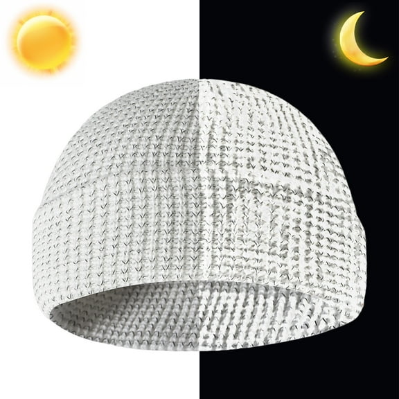 CxhicLuv Reflective Beanie, Warm, Visible, Breathable – Unisex Knitted Hat, Ideal for Night Running, Cycling, Perfect for Outdoor Enthusiasts, White