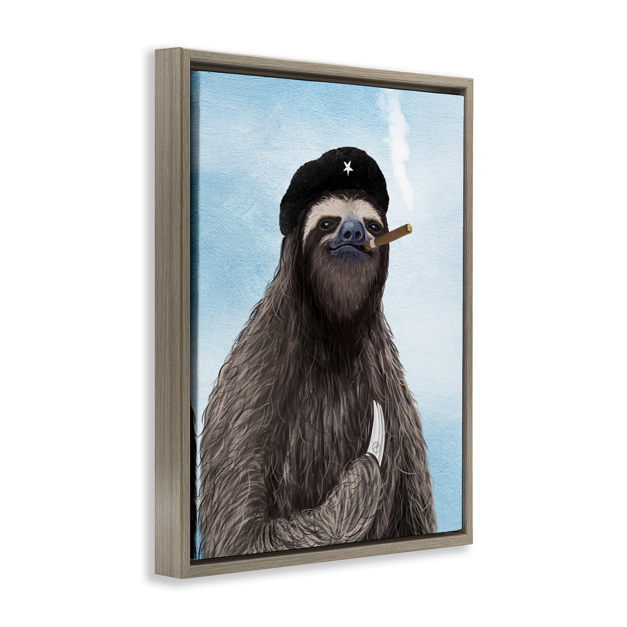 Stupell Industries Captain Sloth & Cigar Novelty & Humor Painting Brown Floater Framed Canvas Art Print Wall Art, 25 x 31
