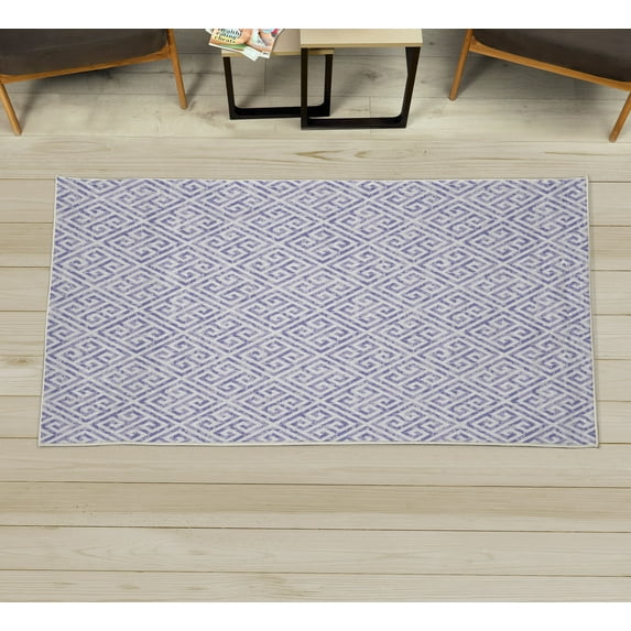 Greek Decorative Rug, Tile Mosaic Pattern in Antique Meander and Camo Design Effect Artwork Print, Quality Carpet for Bedroom Dorm and Living Room, 6 Sizes, Lavender and White, by Ambesonne