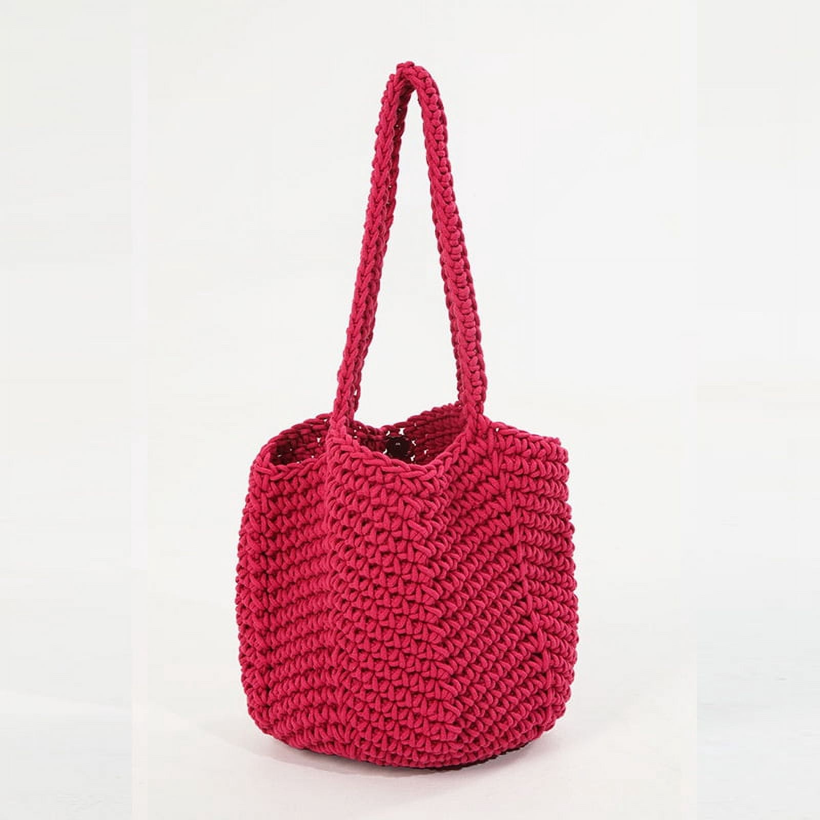HMSHA Retro Single Shoulder Cotton Thread Woven Bag, New Crochet Woven Handbag, Beach Vacation Beach Bag