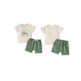 thumbnail image 2 of Toddler Baby Boy Summer Clothes Set 6 12 18 24 Months 2T 3T 4T Tractor Letter Print Short Sleeve T-Shirt Elastic Waist Solid Shorts Outfit Sets, 2 of 9