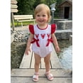 thumbnail image 5 of BemeyourBBs Newborn Baby Girl Crayfish Outfit Cute Infant Baby Girl Summer Clothes 0 3 6 12 18 Months Bubble Romper Dotted Lobster Embroidery Cute Bow Fly Sleeves Bodysuit Jumpsuit Playsuit, 5 of 9